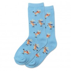 Hotsox Kid's Skating Reindeer Socks 1 Pair, Light Blue, Small/Medium