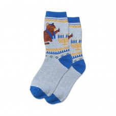 Hotsox Kid's Hanukkah Cat Socks 1 Pair, Blue Heather, Large/X-Large