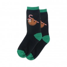 Hotsox Kid's Candy Cane Sloth Socks 1 Pair, Black, Small/Medium