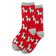 Hotsox Kid's Holiday Llama Socks 1 Pair, Red, Small/Medium