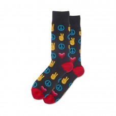 Hotsox Men's Peace And Love Socks 1 Pair, Black, Men's 8.5-12 Shoe