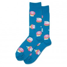 Hotsox Men's Donut Cat Socks 1 Pair, Turquoise, Men's 8.5-12 Shoe