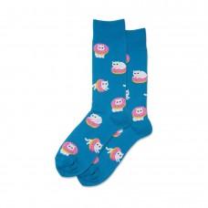 Hotsox Men's Donut Cat Socks 1 Pair, Turquoise, Men's 8.5-12 Shoe