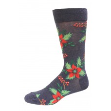 HOTSOX Mens Crew Socks Christmas Poinsettia 1 Pair, Denim Heather, Mens 8-12 Shoe