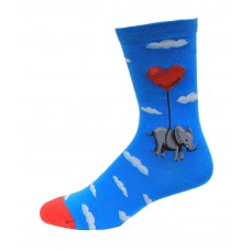Hot Sox Women's Elephant Heart Balloon Crew Sock 1 Pair, Turquoise, Women's 9-11