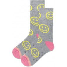 HotSox Women's Smiley Slipper Sock Non Skid Socks 1 Pair, Grey, Women's 9-11 Shoe
