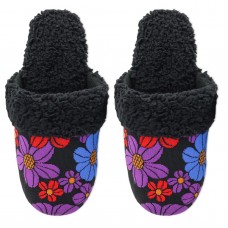 HotSox Women's Retro Floral Slipper Socks 1 Pair, Black, Large/X-Large