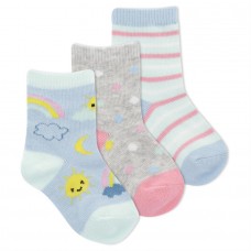 K. Bell Infant's Rainbow And Sun Crew Socks 3 Pair, Light Blue, Infant's 12-24 Months