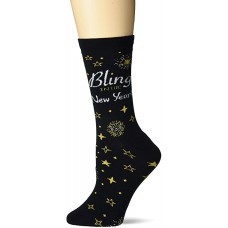 K.Bell Women's Bling in the New Year Crew Socks 1 Pair, Black, Women's 4-10 Shoe