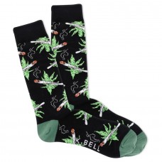 K. Bell Men's Flower and Jay Crew Socks 1 Pair, Black, Men's 8.5-12 Shoe