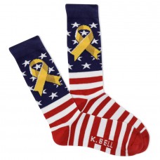K. Bell Men's Yellow Ribbon Crew Socks - American Made 1 Pair, Navy, Men's 8.5-12 Shoe