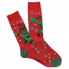K. Bell Men's Rockin Reindeer Crew Socks 1 Pair, Red, Men's 8.5-12 Shoe