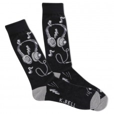 K. Bell Men's Music Beats Crew Socks 1 Pair, Black, Men's 8.5-12 Shoe