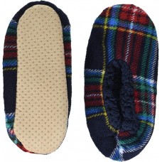 K. Bell Unisex Plaid Sherpa Slipper Socks 1 Pair, Navy, Small/Medium