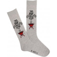 K. Bell Men's This Guy Grills Stuff Crew, Grey Heather, Men's Shoe 10-13, 1 Pair