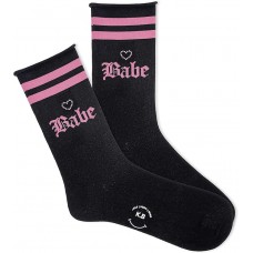K. Bell Women's Babe Roll Top Crew Socks 1 Pair, Black, Women's 9-11