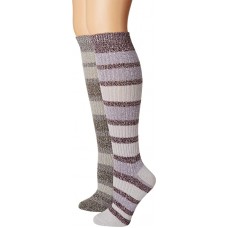 Columbia Super Soft Micropoly Canyon Stripe Knee High Socks, Black Cherry, W 9-11 Women Shoe Size 4-10, 2 Pair