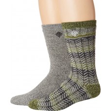 Columbia Pattern Stripe Wool Crew Socks, Nori/Grey, M 10-13 Men Shoe Size 6-12, 2 Pair