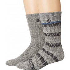 Columbia Pattern Stripe Wool Crew Socks, Grey, M 13-15 Men Shoe Size 13+, 2 Pair