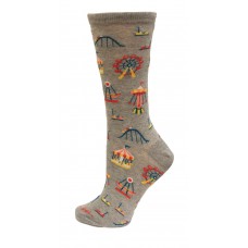 HotSox Carnival Rides Socks, Grey Heather, 1 Pair, Women Shoe 4-10