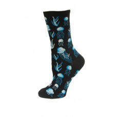 HotSox Jelly Fish Socks, Black, 1 Pair, Women Shoe 4-10