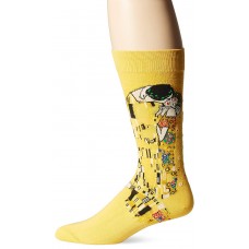 Hot Sox Men's Famous Artist Series Novelty Crew Socks, The The Kiss (Yellow), Shoe Size: 6-12
