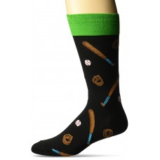 Hot Sox Men's Conversational Slack Crew Socks, Baseball (Black), Shoe Size: 6-12