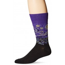 Hot Sox Men's Famous Artist Series Novelty Crew Socks, Starry Night (Purple), Shoe Size: 6-12