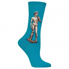 Hot Sox Women's Artist Series Crew, Michelangelo’S David (Teal), Shoe Size: 4-10 (Sock Size: 9-11)