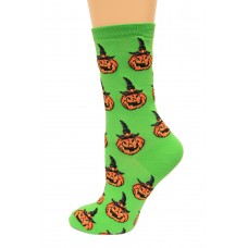 Hot Socks Jack O Lantern Women's Socks 1 Pair, Bright Green, Women's Shoe Size 9-11