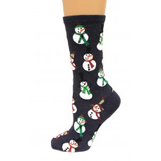 Hot Sox Women's Holiday Fun Novelty Crew Socks, snowmen (Denim Heather), Shoe Size: 4-10