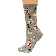 Hot Sox Women's Holiday Fun Novelty Crew Socks, snowmen (Sweatshirt Grey Heather), Shoe Size: 4-10