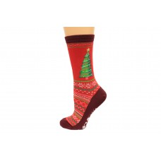 Hot Socks Christmas Tree Non Skid Women's Socks 1 Pair, Red, Women's Shoe Size 9-11