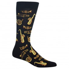 Hot Sox Men's Conversation Starter Novelty Casual Crew Socks, Jazz Instruments (Black), Shoe Size: 6-12 Size: 10-13