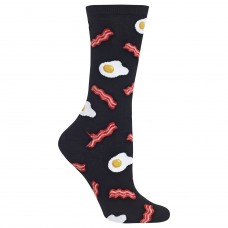 Hot Sox Eggs and Bacon Crew Socks, 1 Pair, Black, Women's 4-10 Shoe