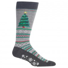 HotSox Mens Christmas Tree Non Skid Socks, Sweatshirt Grey Heather, 1 Pair, Mens Shoe 6-12.5