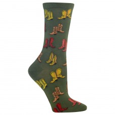 Hot Sox Boots Crew Socks, 1 Pair, Olive, Women's 4-10 Shoe