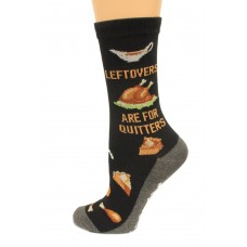 Hot Socks Leftovers Are For Quitters NSkid Women's Socks 1 Pair, Black, Women's Shoe Size 9-11
