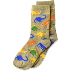 HOTSOX Kids Crew Socks Dinosaur 1 Pair, Melange Hemp Heather, Small/Medium