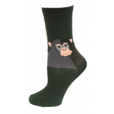 HOTSOX Kids Crew Socks MONKEY 1 Pair, Olive Green, Small/Medium