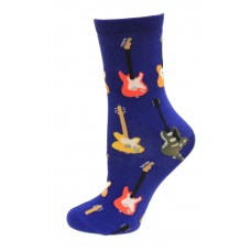 HOTSOX Kids Crew Socks GUITARS 1 Pair, Blue, Large/XLarge