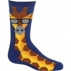 HOTSOX Kids Crew Socks GIRAFFE 1 Pair, Blue, Large/XLarge