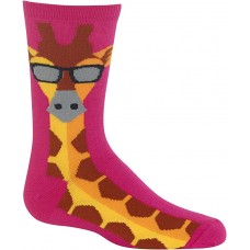 HOTSOX Kids Crew Socks GIRAFFE 1 Pair, Bright Pink, Small/Medium