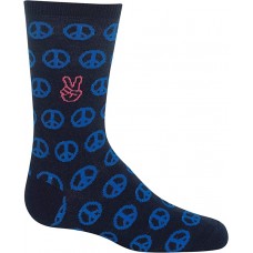 HOTSOX Kids Crew Socks PEACE SIGNS 1 Pair, Navy, Small/Medium