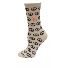 HOTSOX Kids Crew Socks PEACE SIGNS 1 Pair, Light Grey, Large/XLarge