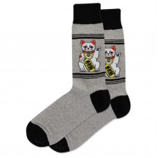 HotSox Lucky Cat Socks, Grey Heather, 1 Pair, Men Shoe 6-12.5
