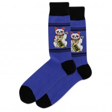 HotSox Lucky Cat Socks, Blue, 1 Pair, Men Shoe 6-12.5