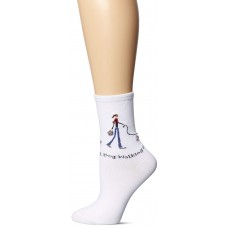 K. Bell Dog Walking Girl Crew Socks, White, Sock Size 9-11/Shoe Size 4-10, 1 Pair