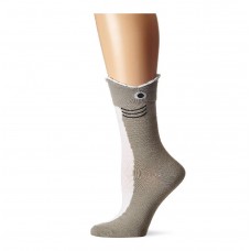 K. Bell Wide Mouth Shark Crew Socks, Gray, Sock Size 9-11/Shoe Size 4-10, 1 Pair