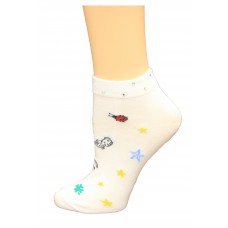 K. Bell My Lucky Charm Socks w/Rhinestones, White, Sock Size 9-11/Shoe Size 4-10, 1 Pair